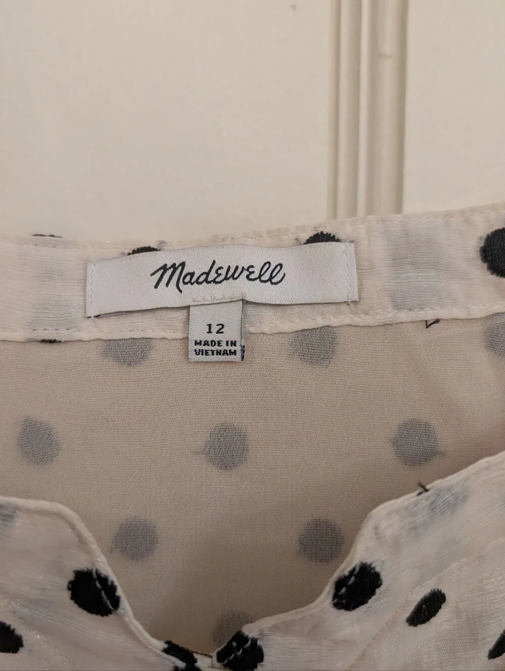 Madewell Polka Dot Puff Sleeve Button-Front Top - Cream/Black